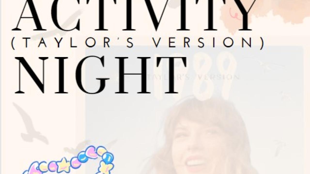 Flyer with background image of Taylor Swift's 1989 rerelease