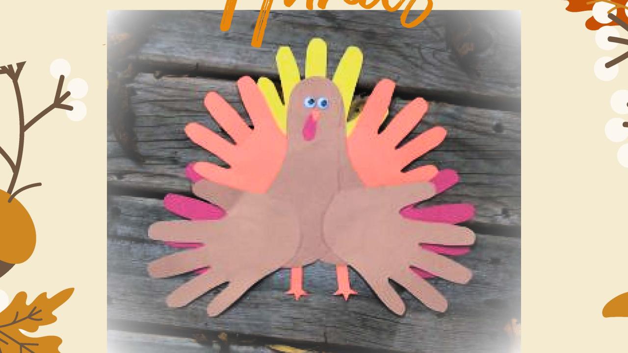 Flyer showing a construction paper turkey made from handprints
