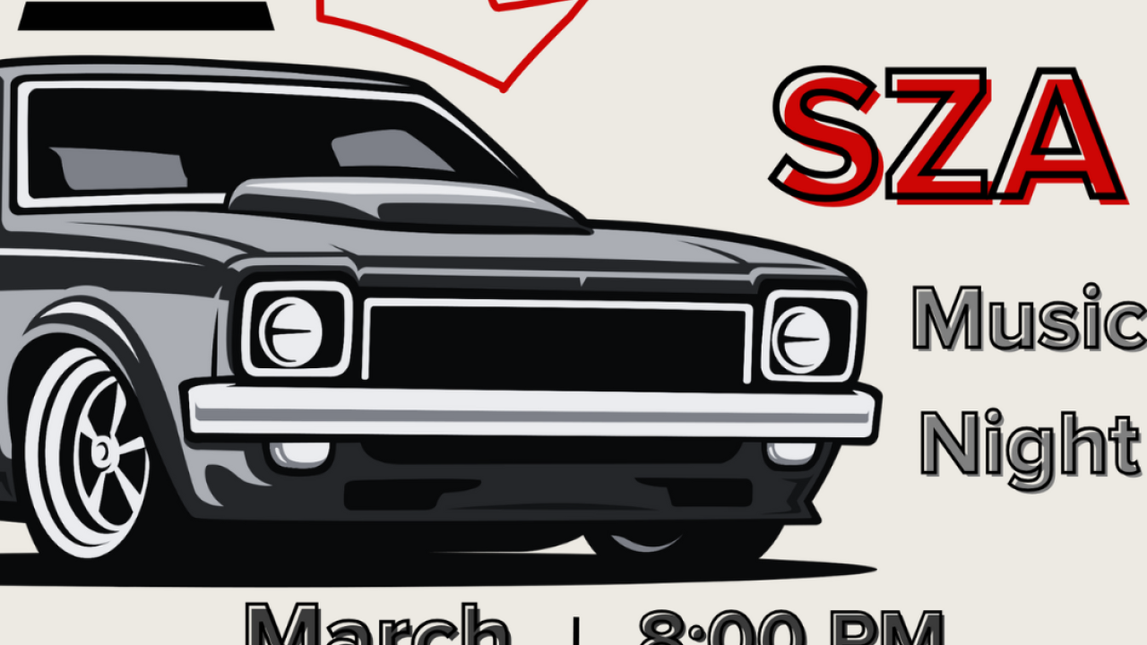 Music night flyer with a black car on it for kendrick lamar and SZA music night