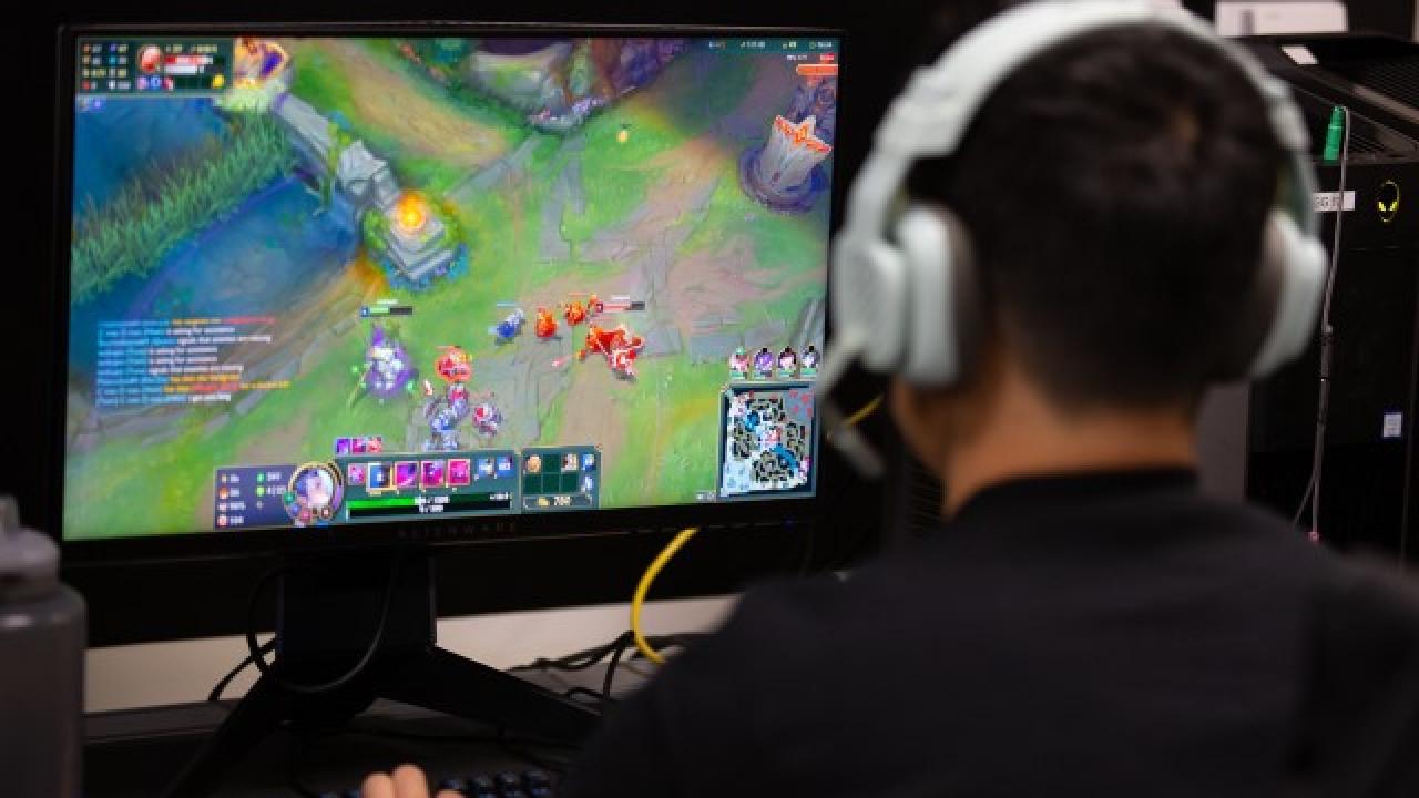 student playing video game