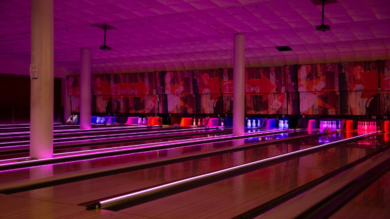 Games Area bowling lanes with glow lights